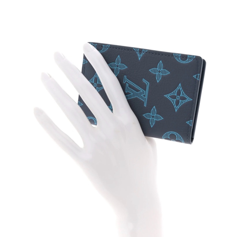 Louis Vuitton Navy & Light Blue Monogram wallet card money business Holder - Picture 2 of 7